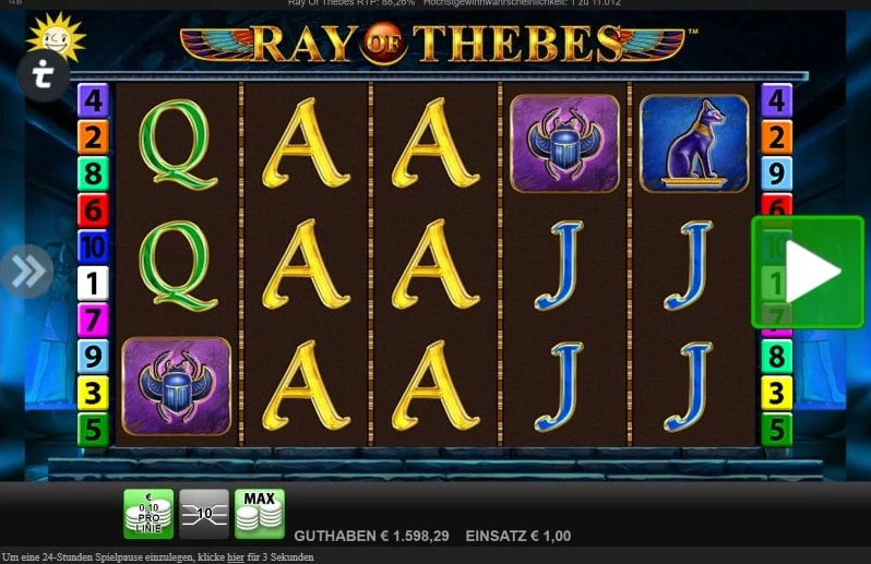 Ray of Thebes Slot Spieloberfl&auml;che